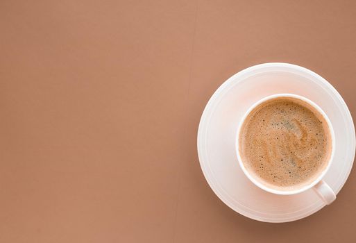 Drinks menu, italian espresso recipe and organic shop concept - Cup of hot coffee as breakfast drink, flatlay cups on beige background