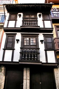 Guimaraes, Porto, Portugal- January 4, 2020:Beautiful streets and old stone facades of the portuguese medieval village of Guimaraes at Christmas