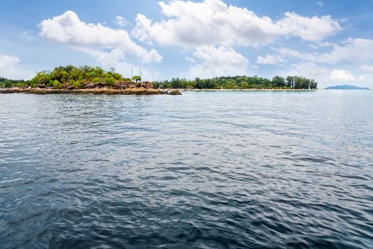 Beautiful nature landscape Ko Talang island and Koh Lipe island in the Andaman Sea under the blue sky and white clouds of summer, Tarutao National Park, Satun, Thailand