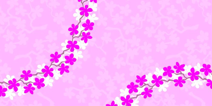 Floral banner with beautiful pink and white blossom flowers branch Sakura. Paper banner with the copy space text. Trendy Design Template. Postcard good for wedding invitation, Mother, Women day