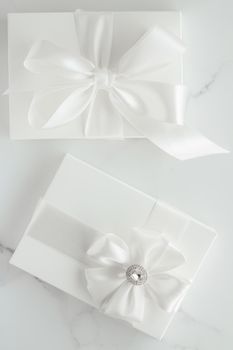 Romantic celebration, lifestyle and holiday present concept - Luxury wedding gifts on marble