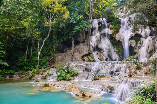 Tat Kuang Si or Kuangsi Waterfall in Luang Prabang, Laos, one of the most-visited tourist attractions in Laos