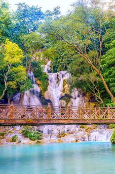 Tat Kuang Si or Kuangsi Waterfall in Luang Prabang, Laos, one of the most-visited tourist attractions in Laos