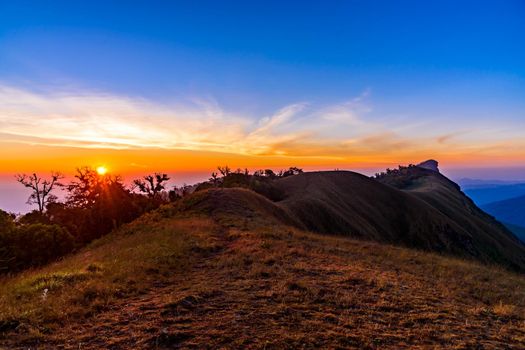 Beautiful landscape in the morning on Mon Chong mount, Chiang Mai, Thailand.  Is a popular place trekking mountain