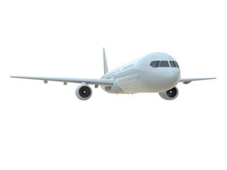 Commercial Passenger Plane in Air on White, Vacation Travel by Air Transport, Airliner Take Off Flying, Aircraft Flight and Aviation Route Airline Sign, Aviation Cargo Service 3d Illustration