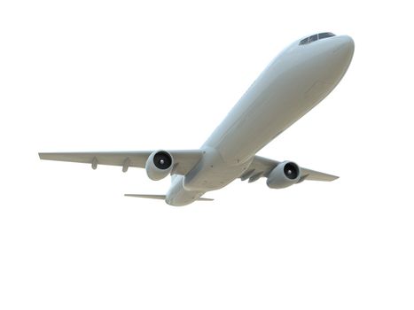 Commercial Passenger Plane in Air on White, Vacation Travel by Air Transport, Airliner Take Off Flying, Aircraft Flight and Aviation Route Airline Sign, Aviation Cargo Service 3d Illustration