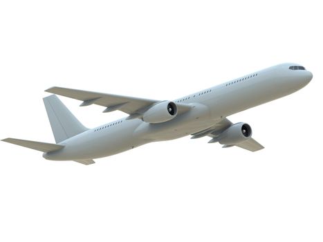 Commercial Passenger Plane in Air on White, Vacation Travel by Air Transport, Airliner Take Off Flying, Aircraft Flight and Aviation Route Airline Sign, Aviation Cargo Service 3d Illustration