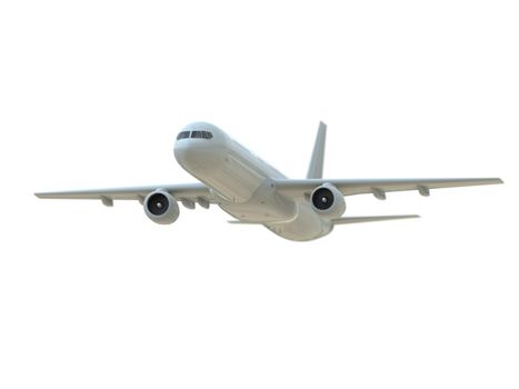 Commercial Passenger Plane in Air on White, Vacation Travel by Air Transport, Airliner Take Off Flying, Aircraft Flight and Aviation Route Airline Sign, Aviation Cargo Service 3d Illustration