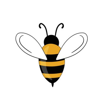 Cartoon bee mascot. A small bees flies. Wasp collection. Vector characters. Incest icon. Template design for invitation, cards. Doodle style.