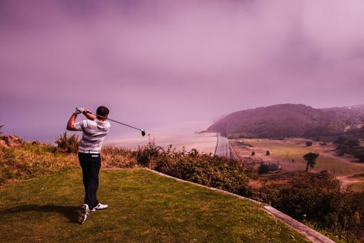 Pleneuf Val Andre Golf course, Bretagne, France, in the background, the channel sea