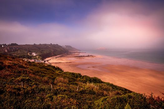 Pleneuf Val Andre Golf course, Bretagne, France, in the background, the channel sea