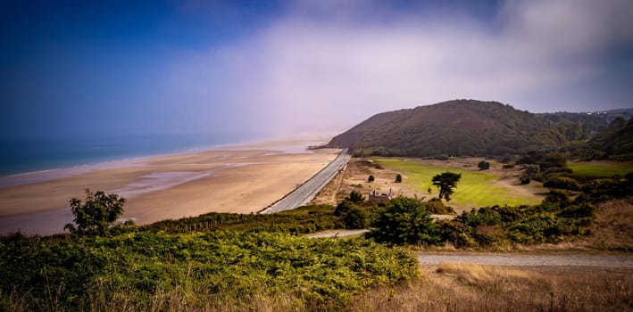 Pleneuf Val Andre Golf course, Bretagne, France, in the background, the channel sea