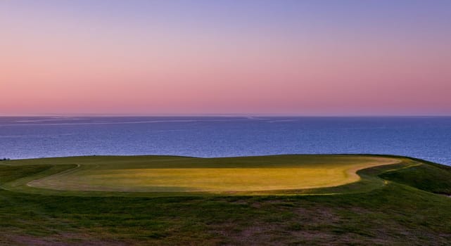 Pleneuf Val Andre Golf course, Bretagne, France, in the background, the channel sea