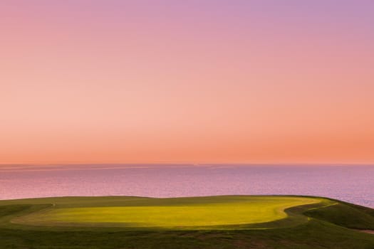 Pleneuf Val Andre Golf course, Bretagne, France, in the background, the channel sea