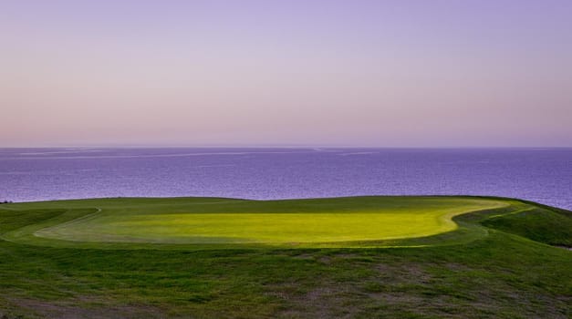 Pleneuf Val Andre Golf course, Bretagne, France, in the background, the channel sea