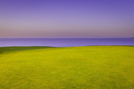 Pleneuf Val Andre Golf course, Bretagne, France, in the background, the channel sea