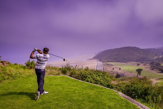 Pleneuf Val Andre Golf course, Bretagne, France, in the background, the channel sea