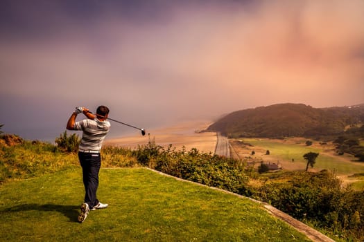 Pleneuf Val Andre Golf course, Bretagne, France, in the background, the channel sea