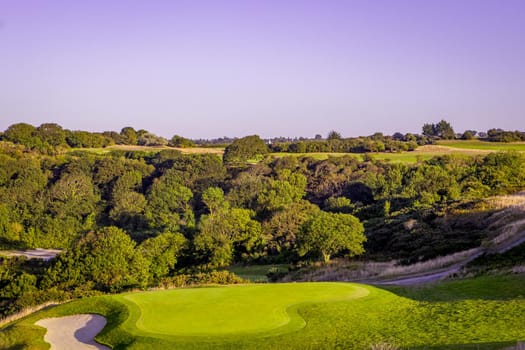 Pleneuf Val Andre Golf course, Bretagne, France, in the background, the channel sea