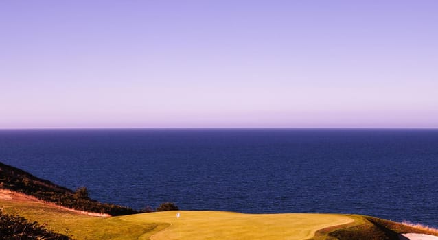 Pleneuf Val Andre Golf course, Bretagne, France, in the background, the channel sea