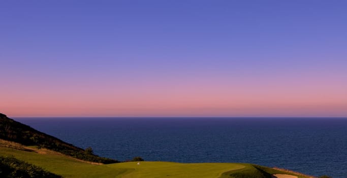 Pleneuf Val Andre Golf course, Bretagne, France, in the background, the channel sea