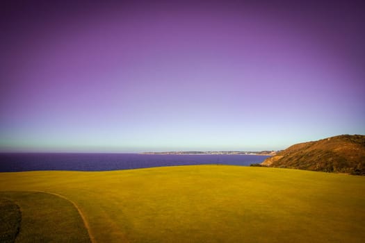 Pleneuf Val Andre Golf course, Bretagne, France, in the background, the channel sea