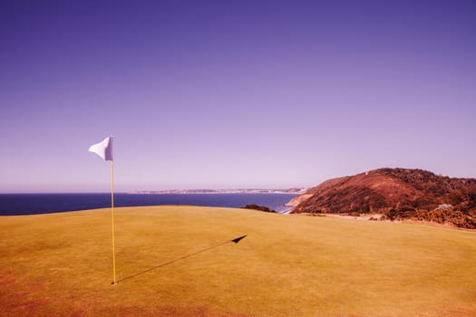 Pleneuf Val Andre Golf course, Bretagne, France, in the background, the channel sea