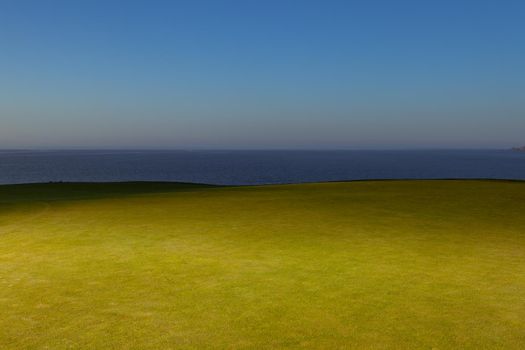 Pleneuf Val Andre Golf course, Bretagne, France, in the background, the channel sea