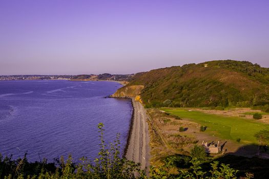 Pleneuf Val Andre Golf course, Bretagne, France, in the background, the channel sea