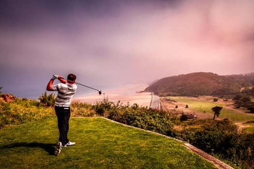 Pleneuf Val Andre Golf course, Bretagne, France, in the background, the channel sea