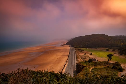 Pleneuf Val Andre Golf course, Bretagne, France, in the background, the channel sea