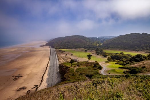 Pleneuf Val Andre Golf course, Bretagne, France, in the background, the channel sea