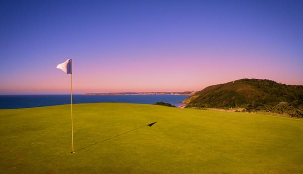 Pleneuf Val Andre Golf course, Bretagne, France, in the background, the channel sea