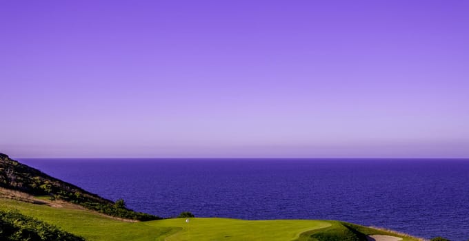 Pleneuf Val Andre Golf course, Bretagne, France, in the background, the channel sea