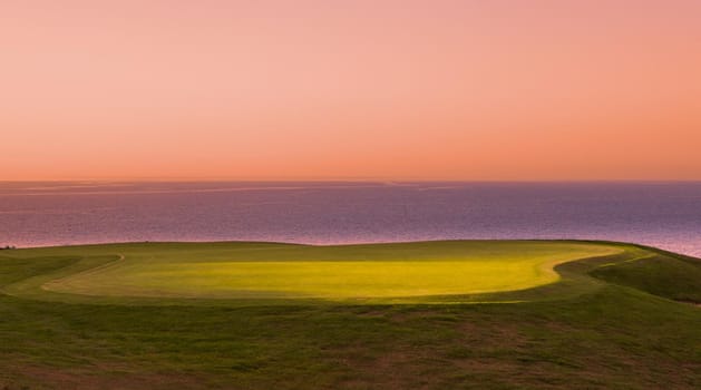 Pleneuf Val Andre Golf course, Bretagne, France, in the background, the channel sea