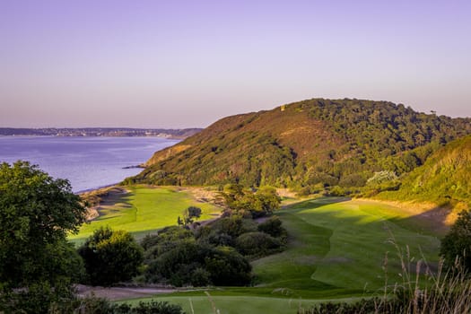 Pleneuf Val Andre Golf course, Bretagne, France, in the background, the channel sea