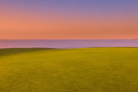 Pleneuf Val Andre Golf course, Bretagne, France, in the background, the channel sea