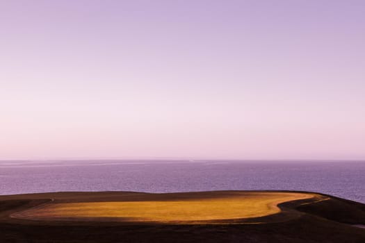 Pleneuf Val Andre Golf course, Bretagne, France, in the background, the channel sea