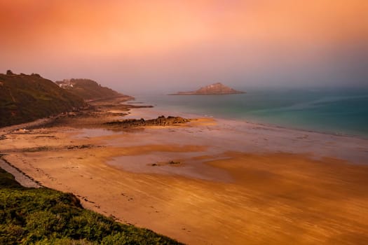 Pleneuf Val Andre Golf course, Bretagne, France, in the background, the channel sea