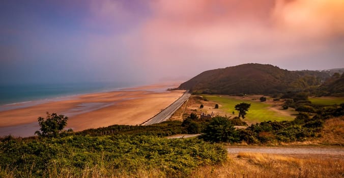 Pleneuf Val Andre Golf course, Bretagne, France, in the background, the channel sea