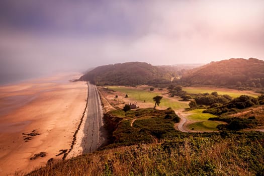 Pleneuf Val Andre Golf course, Bretagne, France, in the background, the channel sea