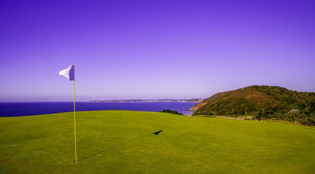 Pleneuf Val Andre Golf course, Bretagne, France, in the background, the channel sea