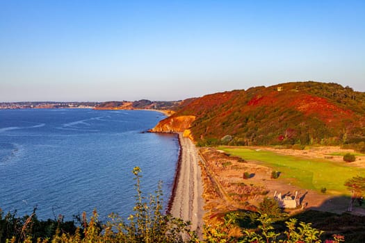 Pleneuf Val Andre Golf course, Bretagne, France, in the background, the channel sea