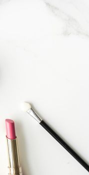 Make-up and cosmetics products on marble, flatlay background - modern feminine lifestyle, beauty blog and fashion inspiration concept