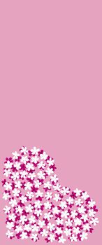 Modern vertical Business card Design Template with heart made of pink and white sakura flowers decoration on pink background.Template of premium gift voucher, discount coupon, Greeting card.Copy space