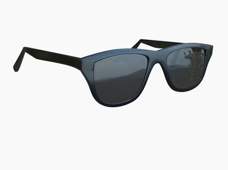 Chic Fashion Summer Sun Protection Cool Vintage Sun Glasses Sunglasses with Black Plastic Frame isolated over the White Background Closeup 3d illustration