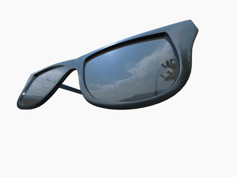 Chic Fashion Summer Sun Protection Cool Vintage Sun Glasses Sunglasses with Black Plastic Frame isolated over the White Background Closeup 3d illustration