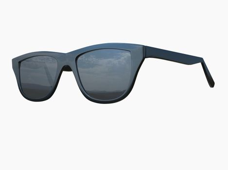 Chic Fashion Summer Sun Protection Cool Vintage Sun Glasses Sunglasses with Black Plastic Frame isolated over the White Background Closeup 3d illustration