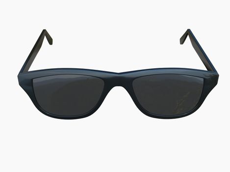 Chic Fashion Summer Sun Protection Cool Vintage Sun Glasses Sunglasses with Black Plastic Frame isolated over the White Background Closeup 3d illustration