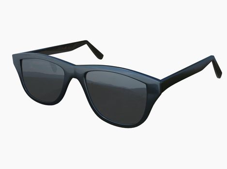 Chic Fashion Summer Sun Protection Cool Vintage Sun Glasses Sunglasses with Black Plastic Frame isolated over the White Background Closeup 3d illustration